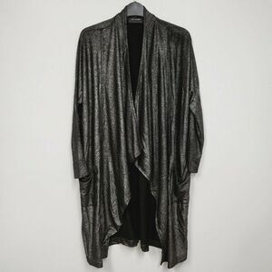 Religion London We Live In Black Cardigan Duster Oversized Metallic Top S/10 NWT